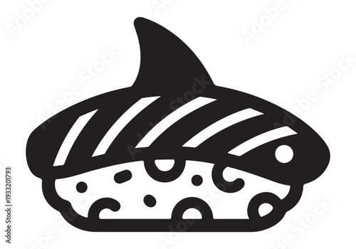 Sushi roll with shark fin on top isolated on white background