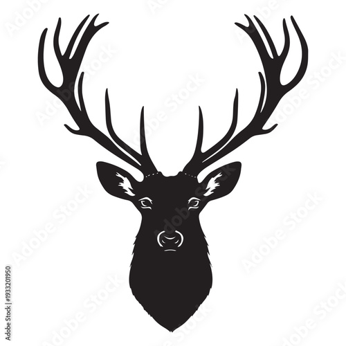 Majestic deer antlers head silhouette vector illustration flat design