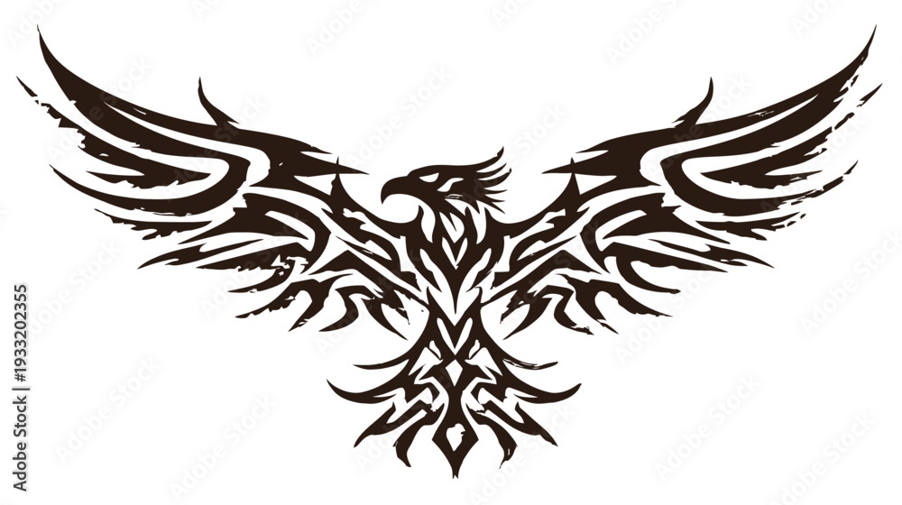 Obraz premium Stylized Tribal Phoenix or Eagle Vector Illustration with Spreading Wings. Ornate Mythical Bird Tattoo Design.