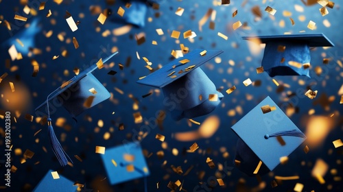 Graduation Caps Fall With Confetti During a Celebration Event