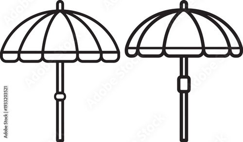 Two open umbrellas with handles protecting from sun silhouette