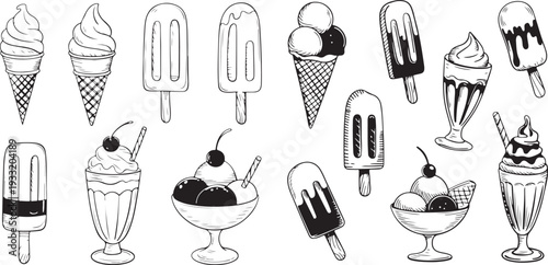 Hand drawn ice cream sketch vector illustration on transparent layer