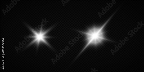 Glowing Star Light Effect with Sparkle Rays and Lens Flare on Transparent Background