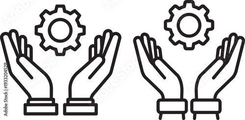 Hands holding gear silhouette for teamwork and solutions concept