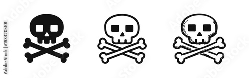 Squared Eye Skull and Crossbones Icon Set: Danger, Poison, and Warning Symbols.
