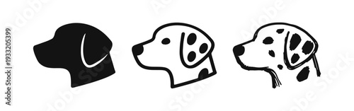 Dalmatian Dog Head Icon Set in Three Styles