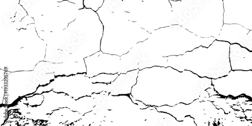 Dry cracked wall pattern, organic black fissures on white plaster, high contrast abstract texture, weathered urban surface.