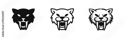 Saber-Toothed Tiger Head Front View Icon Set