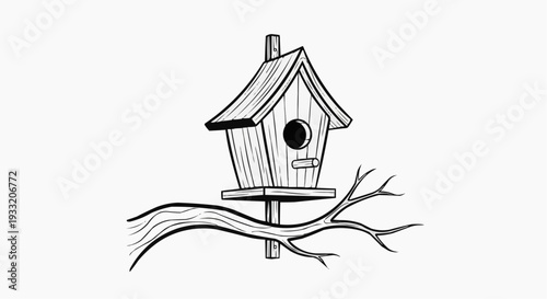A minimalist vector illustration of a birdhouse on a branch