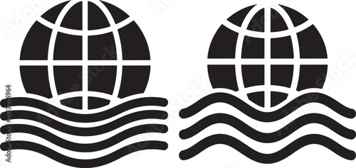 Silhouette globe floating on water waves for ocean concept