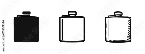 Generic bottle icon set. Drink container symbols like thermos or water bottle in multiple styles for liquids.