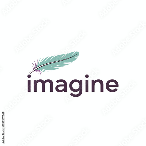 Vector illustration of the word 'imagine' with a feather design symbolizing creativity and thought