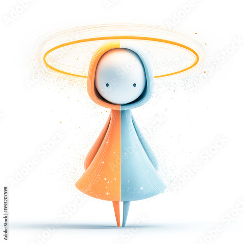 Duality character with ethereal halo representing balance