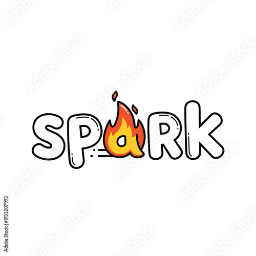 Cartoon 'SPARK' word illustration with a fiery 'A', symbolizing ignition and fresh inspiration.