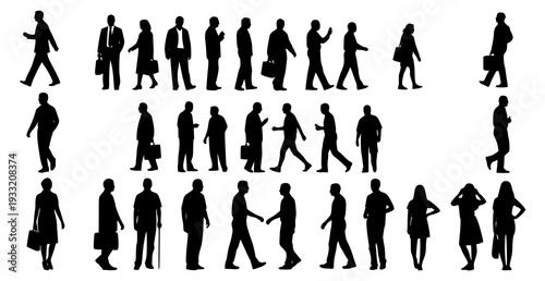 People Passersby Silhouette Collection Business and Casual Crowd Vector Set Isolated on White