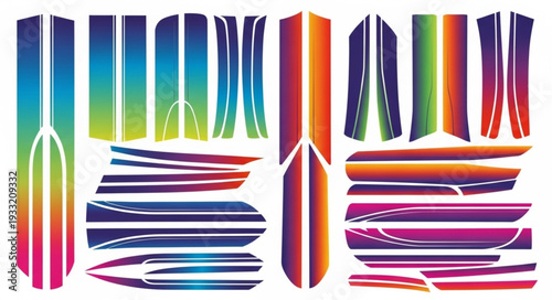 Colorful graphic design elements for vehicle customization and aesthetic enhancement.