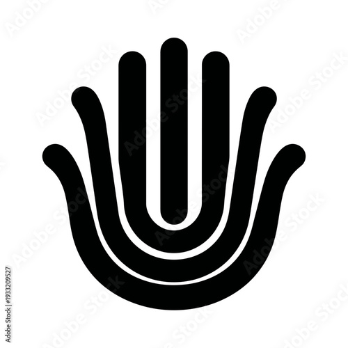 Stylized hand symbol icon illustration. Minimal black and white graphic design element representing protection or good luck.