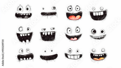 Cartoon faces expressing different emotions on white background