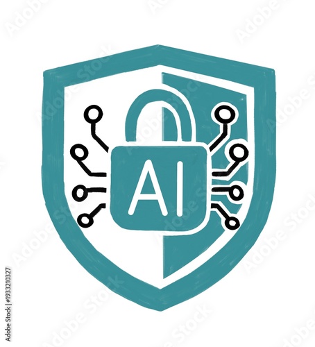 Ilustración de un escudo de ciberseguridad manejado o potenciado con Inteligencia Artificial