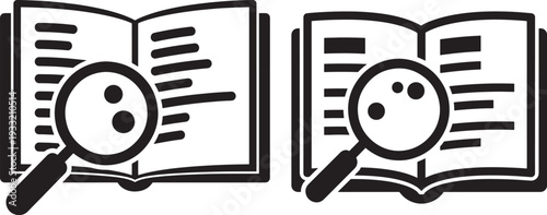 Magnifying glass over open book silhouette icon