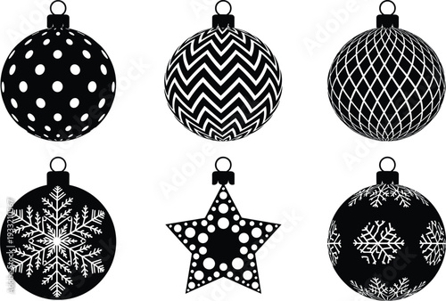 Christmas Baubles Silhouette Set Holiday Ornament Decoration Vector Collection Isolated on White Background