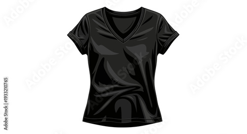 Illustration of a black v neck t shirt with realistic fabric folds