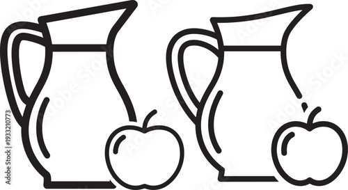 Two pitchers with apples silhouette outline isolated
