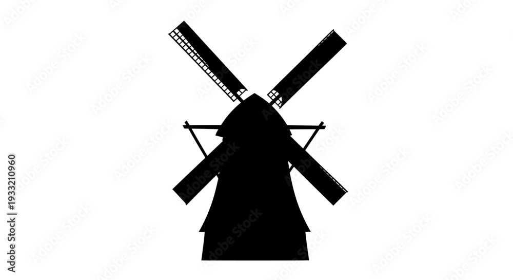 Obraz premium Silhouetted windmill illustration against a stark white background
