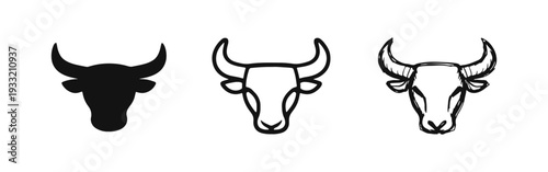 Taurus Zodiac Sign Bull Head Icon Set