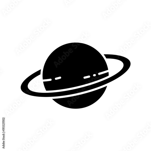 Planet Saturn with rings in line art style, astronomy vector icon