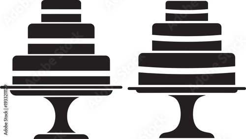 Tiered cakes on stands silhouette isolated on white