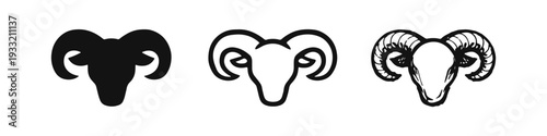 Aries Zodiac Sign Ram Head Symbol Set