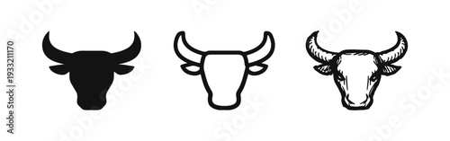 Taurus Zodiac Sign Bull Head Symbol Set