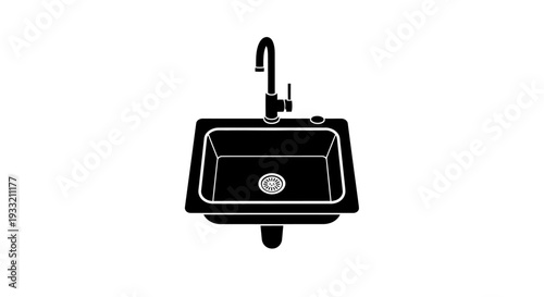 Simple black and white illustration of a kitchen or bathroom sink