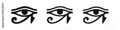 Eye of Horus set in different styles. Ancient Egyptian protective symbol of health and royalty.