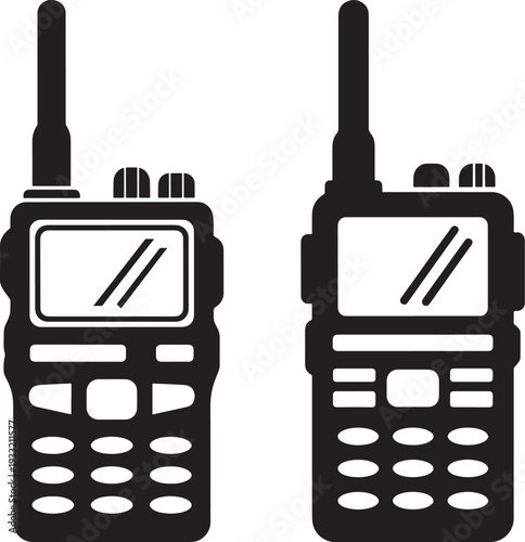 Walkie talkie devices silhouette black isolated on white background