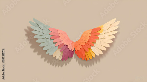 Colorful paper art wings symbolizing freedom and creativity
