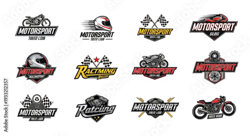Collection of various motorsport and racing logos with motorcycle elements.