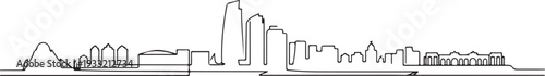 Umm Al-Quwain skyline with line art style vector illustration. Modern city design vector. one line Icon drawing