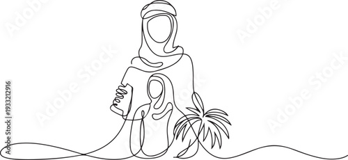 One continuous line drawing of Emirati Women’s Day celebration vector illustration. Emirati Women's Day in simple linear concept vector design. one line Icon drawing