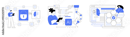 Decentralized and Automated Efficiency abstract concept vector illustrations.