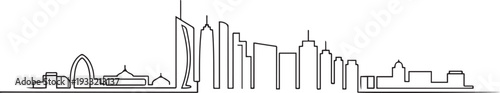 Sharjah skyline with line art style vector illustration. Modern city design vector. Arabic translate. one line Icon drawing