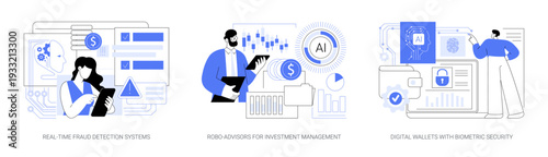 AI Fraud Prevention Solutions abstract concept vector illustrations.