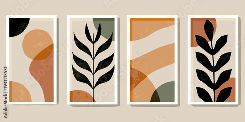 Abstract botanical art prints in neutral and earth tone colors