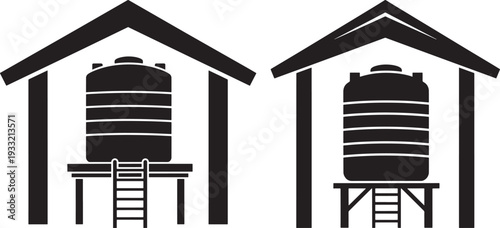 Water tank silhouette in shelter with ladder two units