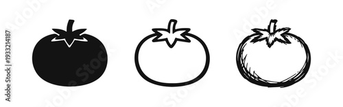 Tomato Icon Set - Solid, Outline, and Hand-Drawn Sketch Styles