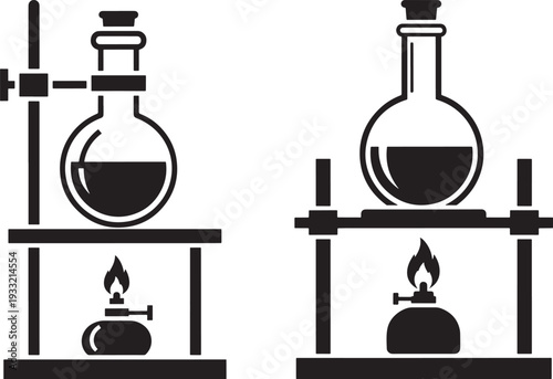 Science laboratory equipment silhouette heating flask