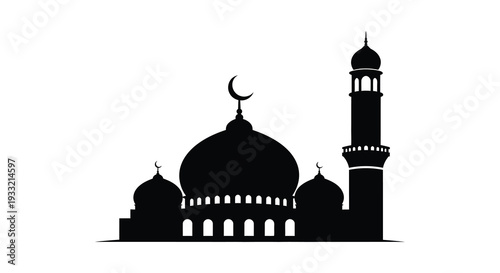 A striking black silhouette of a mosque with crescent moons and minarets evoking islamic architecture silhouette high quality