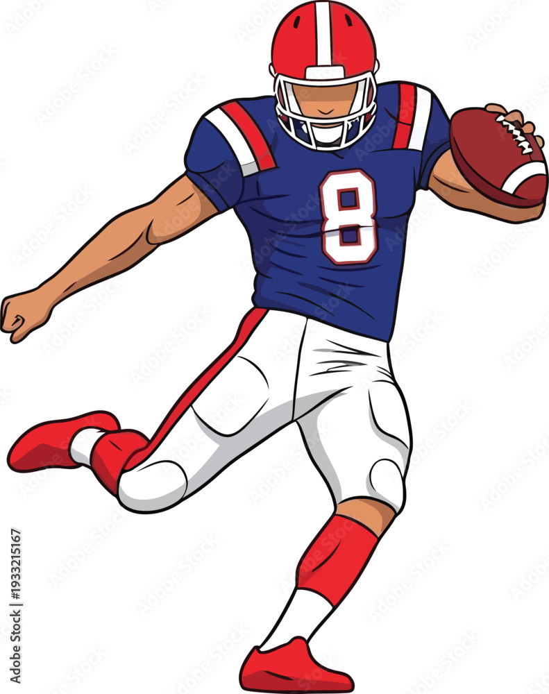 Naklejka premium American football player in action with ball