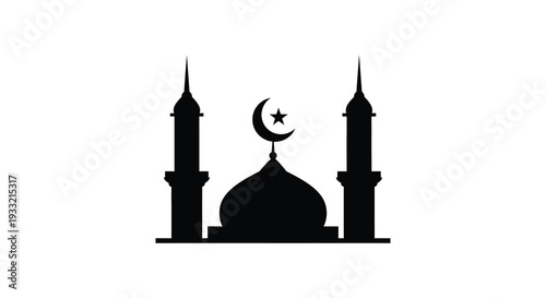 A striking black silhouette of a mosque with crescent moon and star showcasing islamic architecture silhouette high quality